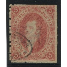 ARGENTINA 1864 GJ 19e RIVADAVIA ESTAMPILLA DE 1ra TIRADA VARIEDAD PAPEL DELGADO CON MATASELLO SAN LUIS U$ 36