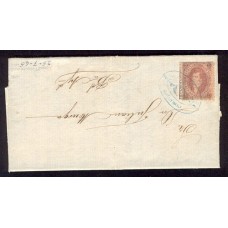 ARGENTINA 1865 GJ 20m RIVADAVIA DE 3ra. TIRADA CON VARIEDAD ANGULO DERECHO INCOMPLETO POSICION 48 EN SOBRE PLIEGO COMPLETO FECHADO EL 25 DE JULIO DE 1865 MATASELLO ROCOCO DE TUCUMAN, RARISIMO NO DA PRECIO EN CATALOGO !!!