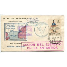 ANTARTIDA ARGENTINA 1965 SOBRE FIRMADO POR EL JEFE DE LA BASE BELGRANO CON MARCA "ACCION DEL EJERCITO EN LA ANTARTIDA"