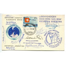 ANTARTIDA ARGENTINA 1973 TARJETA BASE ALMIRANTE BROWN CON GRAN CANTIDAD DE FIRMAS