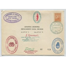 ANTARTIDA ARGENTINA 1963 TARJETA CON VARIEDAD DE MARCAS DESTACAMENTO NAVAL ORCADAS