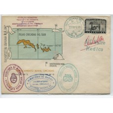 ANTARTIDA ARGENTINA 1962 SOBRE BASE ORCADAS FIRMADO MATASELLO COLOR VERDE Y VARIAS MARCAS