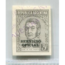 ARGENTINA SERVICIO OFICIAL GJ 633 ESTAMPILLA ENSAYO DE LA SERIE PROCERES Y RIQUEZAS 1 MUY RARO Y MAS AUN CON RESELLO VIOLETA AL FRENTE MUESTRA