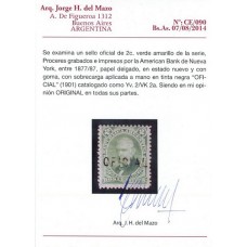 ARGENTINA SERVICIO OFICIAL GJ 003A NUEVA CON GOMA ORIGINAL Y CERTIFICADO DE AUTENTICIDAD, DICE DON VICTOR KNEITSCHEL EN SU CATALOGO DE 1974 QUE ES LA ESTAMPILLA MAS RARA DE SERVICIO Y QUE SE CONOCEN SOLO 3 EJEMPLARES, RARISIMA Y DE LUJO U$ 1000