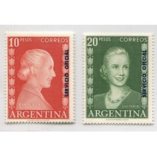 ARGENTINA SERVICIO OFICIAL GJ 701/2 EVITA LOS DOS VALORES FINALES DE LA SERIE EVA PERON ESTAMPILLAS NUEVAS U$ 88