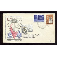 ANTARTIDA ARGENTINA 1962 SOBRE CON MARCA CORRESPONDENCIA DE TEMPORADAS ANTERIORES HALLADA POR EL ROMPEHIELOS SAN MARTIN