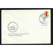 ANTARTIDA ARGENTINA 1989 BASE ESPERANZA FRANQUEADA CON ESTAMPILLA BUZON