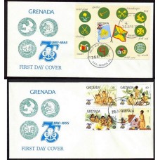 BOY SCOUT GRENADA 1985 SERIE COMPLETA DE ESTAMPILLAS SCOUTS + HOJA BLOQUE EN 2 SOBRES PRIMER DIA