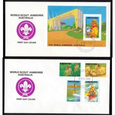 BOY SCOUT GRENADA 1988 SERIE COMPLETA DE ESTAMPILLAS SCOUTS + HOJA BLOQUE EN 2 SOBRES PRIMER DIA