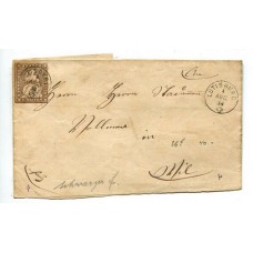 SUIZA 1858 PLIEGO CON MATASELLO LUTISBURG, ESTAMPILLA Yv. 26b