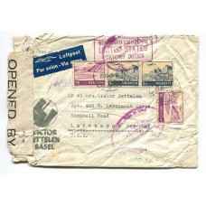 SUIZA 1940 SOBRE VIA AEREA CIRCULADO A EE. UU. CON ALTO FRANQUEO Y CENSURA