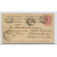 ARGENTINA 1885 ENTERO POSTAL TARJETA CIRCULADA A ALEMANIA, MATASELLO MENDOZA