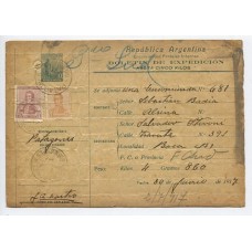 ARGENTINA 1917 ENTERO POSTAL BOLETIN DE EXPEDICION DE $ 1 LABRADOR CON FRANQUEO ADICIONAL DE ESTAMPILLA DEL CENTENARIO DE 1816 Y SAN MARTIN DE 1917