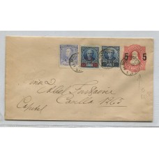 ARGENTINA 1891 SOBRE ENTERO POSTAL CIRCULADO CON ESTAMPILLAS SOBRECARGA PROVISORIOS Y PROCERES CHICOS