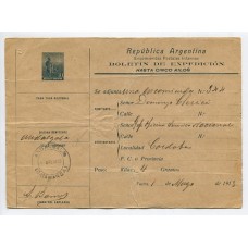 ARGENTINA 1913 ENTERO POSTAL BOLETIN DE EXPEDICION DE $ 1 LABRADOR CON MATASELLO ANDALGALA CATAMARCA