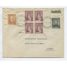 ARGENTINA 1939 SOBRE CIRCULADO CON FRANQUEO DE PROCERES Y RIQUEZAS 1, ESTAMPILLA DE LUIS BRAILE