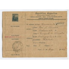 ARGENTINA 1913 ENTERO POSTAL BOLETIN DE EXPEDICION DE $ 1 LABRADOR CON MATASELLO VILLA MERCEDES SAN LUIS