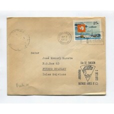 ARGENTINA 1972 SOBRE 19º VUELO ESPECIAL LADE, CIRCULADO A MALVINAS CON MATASELLO DECLARACION CONJUNTA