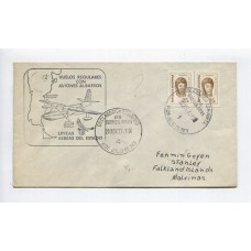 ARGENTINA 1972 SOBRE 22º VUELO ESPECIAL LADE, CIRCULADO A MALVINAS CON MATASELLO DECLARACION CONJUNTA