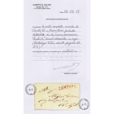 ARGENTINA 1820 PLIEGO COMPLETO CARTA PRECURSORA CON MARCA ROJA DE SANTA FE CIRCULADA A BUENOS AIRES EN FECHA 16/4/1820, HERMOSA CON TEXTO COMPLETO Y CERTIFICADO DE AUTENTICIDAD