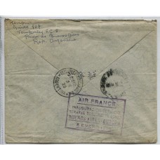 ARGENTINA 1936 SOBRE PRIMER VUELO SEMANAL TOTALMENTE AEREO CIRCULADO A INGLATERRA CON MARCA ESPECIAL DE LA COMPAÑÍA AIR FRANCE Y VIÑETA PRO TUBERCULOSIS