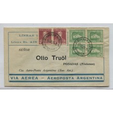 ARGENTINA 1929 PRIMER VUELO A POSADAS PILOTO FICARELLI SOBRE CIRCULADO CON RECEPCION AL DORSO