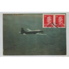 ARGENTINA 1954 PRIMER VUELO BUENOS AIRES MENDOZA DE LA EMPRESA LADE EN TARJETA POSTAL DE AEROLINEAS ARGENTINAS