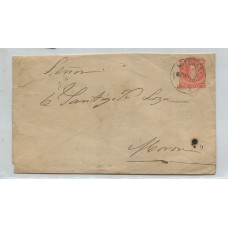 ARGENTINA 1890 SOBRE ENTERO POSTAL KIDD CON MATASELLO DOLORES + 2 MARCAS DE TRANSITO Y RECEPCION EN MORON