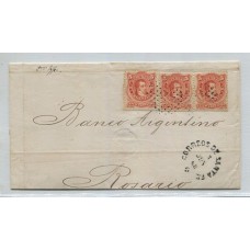 ARGENTINA 1868 PLIEGO CON TRES SELLOS GJ 38 CON MATASELLO PUNTOS Y CORREOS DE SANTA FE