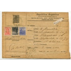 ARGENTINA 1917 ENTERO POSTAL BOLETIN DE EXPEDICION CON FRANQUEO ADICIONAL MIXTO LABRADOR + SAN MARTIN