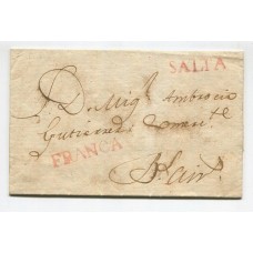 ARGENTINA 1826 CARTA COMPLETA PRECURSORA CON MARCA ROJA DE SALTA + FRANCA CIRCULADA A BUENOS AIRES CON TEXTO COMPLETO