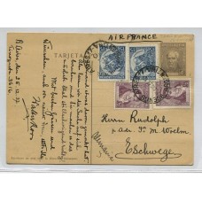 ARGENTINA 1937 TARJETA ENTERO POSTAL CIRCULADA A ALEMANIA POR AIR FRANCE EN TARIFA VIA AEREA DE NAVIDAD