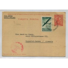 ARGENTINA 1944 TARJETA ENTERO POSTAL CIRCULADA VIA AEREA A ALEMANIA CON SOLO CENSURA ALEMANA FUE DESPACHADA CASI DOS MESES DESPUES DE IMPUESTA, MUY RARO EN 1944