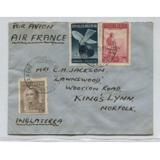 ARGENTINA 1939 SOBRE CORREO AEREO CIRCULADO A INGLATERRA CON SELLO FONOPOSTAL FUE ENVIADO VIA AIR FRANCE EN 13- DICIEMBRE-1939 DURANTE LA SEGUNDA GUERRA CON FRANQUEO DE $ 1,45