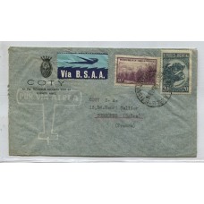 ARGENTINA 1947 SOBRE CORREO AEREO CIRCULADO A FRANCIA CON ETIQUETA DE BSAA