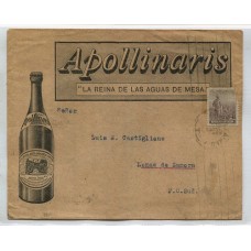 ARGENTINA 1913 SOBRE CIRCULADO CON PUBLICIDAD DE AGUA DE MESA "APOLLINARIS" AL DORSO MAS PUBLICIDAD DE BITTER