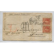 ARGENTINA 1876 SOBRE CIRCULADO A FRANCIA CON ESTAMPILLAS GJ 38 MATASELLADAS A BORDO DE PAQUEBOT FRANCES Nº 6 CIRCULADA CON MARCA DE TAXA