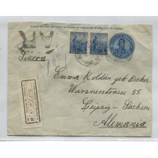 ARGENTINA 1913 SOBRE ENTERO POSTAL CIRCULADO CON FRANQUEO ADICIONAL, CARTA CERTIFICADA CON AVISO DE RECIBO AR RARA DIRIGIDA A ALEMANIA