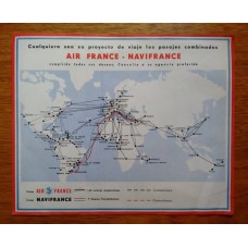 ARGENTINA 1950 AIR FRANCE MAPA DE FECHA TENTATIVA CON RUTAS Y DESTINOS, MUY RARO