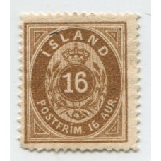 ISLANDIA 1876 Yv. 9A ESTAMPILLA NUEVA SIN GOMA DENTADO 14 x13 1/2 100 EUROS