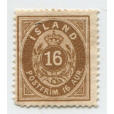 ISLANDIA 1876 Yv. 9A ESTAMPILLA NUEVA SIN GOMA DENTADO 14 x13 1/2 100 EUROS