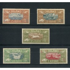 ISLANDIA AEREO 1930 Yv. 4/8 SERIE COMPLETA DE ESTAMPILLAS NUEVAS MINT CABALLOS AVIONES FAUNA 470 EUROS, RARA