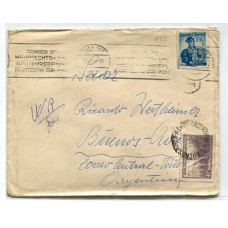 ARGENTINA 1954 SERVICIO DE POSTE RESTANTE CARTA CIRCULADA DESDE AUSTRIA CON ESTAMPILLA DE PROCERES Y RIQUEZAS 1