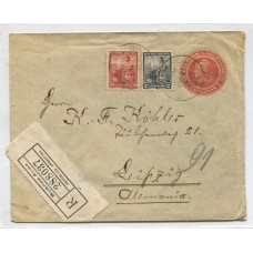 ARGENTINA 1904 ENTERO POSTAL CON FRANQUEO ADICIONAL LIBERTAD CARTA CERTIFICADA CIRCULADA A ALEMANIA