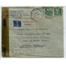 ARGENTINA 1944 CARTA CIRCULADA DESDE ESTADOS UNIDOS CENSURADA, ES UN SOBRE MEMBRETE DEL BARCO "RIO CARCARAÑA" CON GOMIGRAFO AL DORSO RARA DURANTE LA SEGUNDA GUERRA