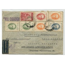 ARGENTINA 1938 CARTA CIRCULADA VIA AEREA CONDOR LUFTHANSA CON ESTAMPILLA VIÑETA AL DORSO