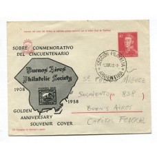 ARGENTINA 1958 ENTERO POSTAL SOBRE CIRCULADO CON IMPRESIÓN PRIVADA