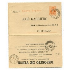 ARGENTINA 1895 ENTERO POSTAL CARTA CON IMPRESIÓN PRIVADA