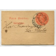 ARGENTINA 1905 ENTERO POSTAL FAJA CON MATASELLO ZARATE
