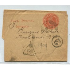 ARGENTINA 1904 ENTERO POSTAL FAJA CON MARCA "2" Y TAXA A COBRAR